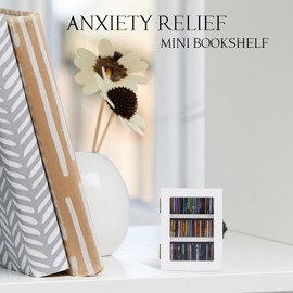 HWING Anxiety Bookshelf with Mini Books - Relaxation Gifts for Women Miniature Bookshelf Decor for Family Friends Shake Away Your Anxiety Home Library Decor