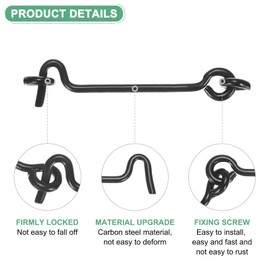 M METERXITY 5-Pack Hook and Eye Latch for Door 3 Inch Carbon Steel Gate Latch Barn Door Lock Hook and Eye Gate Latch for Gate/Shutters/Window/Cabinet/Bathroom [Black]