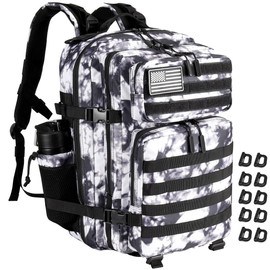 R.SASR Military Tactical Backpack 45L Large Tactical Backpack for Men, Hiking Rucksack With Bottle Holder (Black and White)