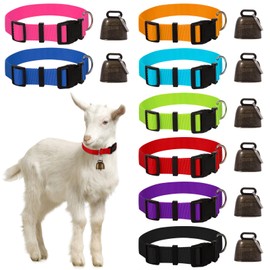Kwerdas 8 Pack Goat Collars with Bell Adjustable Nylon Collar and Grazing Copper Bells Set Small Farm Animal Anti-Lost Cow Sheep Accessories with Loud Bronze Bells