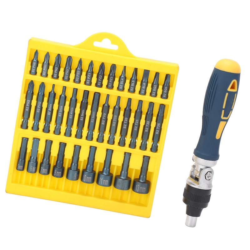 36Pcs Screwdriver Set Magnetic Rotatable Base 1/4 Socket Ratchet Screwdriver