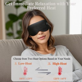 Heated Eye Mask, Vowleike Silk Cordless Washable Warm Eye Compress for Dry Eyes, Electric Temperature Controlable Eye Heating Pad for Stye, Drain and Fatigue Eyes, (Black)