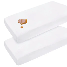 2 Pack Waterproof Pack N Play Sheets 27"x 39", Organic Cotton Mini Portable Crib Sheet with Mattress Pad Cover Protection for Playard, Stretchy Pack and Play Fitted Sheet, White