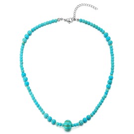 COOLSTEELANDBEYOND Turquoise Beads Statement Necklace with Bead Charm for Women – Unisex – Birthday – Hidden Safety Clasp – 41 cm (16.14 Inches) – 13.9 g, Metal, No Gemstone