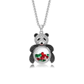 Superchic Cute Sweet Panda Pendant Necklace Jewelry Silver Plated with Cubic Zirconia Floating Locket Body for Girl Woman Gift Party