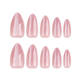 Cat Eye Press Almond Acrylic Nails - Pink & Nude Glossy Fake Nails 24Pcs