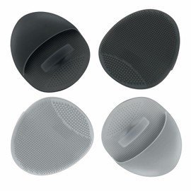 Manmihealth 4 Pack Soft Silicone Face Scrubber Exfoliator,Silicone Handheld Manual Facial Cleansing Brush, Face Washing Pad for Pore Cleansing Blackhead Removing Massaging (Gray+Black)*2