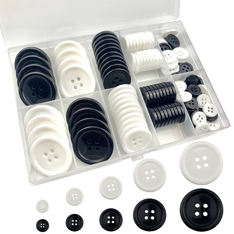 160 PCS (Black and White) Craft Buttons, Resin Buttons in