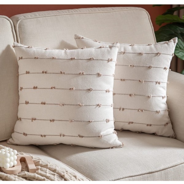Caflife Boho Throw Pillow Covers 20x20 inches Beige and Natural