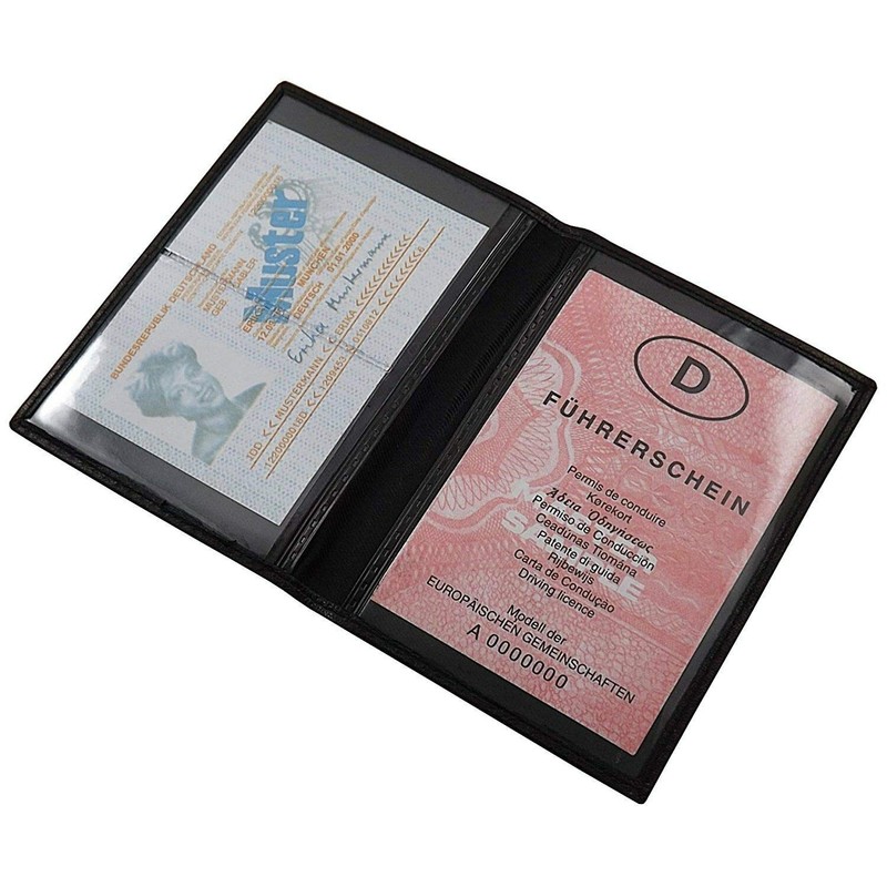Leather ID and credit card holder in black
