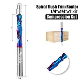 HARDWIN Compression-Cut Spiral Flush Trim Router Bit for Wood 1/4" Shank Solid Carbide CNC Woodworking Tool Precision Cutting, Edge Trimming, Flush Cut, Router Bit Set