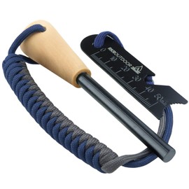 RKR OUTDOOR Ferro Rod Flint Fire Starter Kit with Handcrafted Wood Handle | 5/16" Thick 15000+ Strikes |Survival Flint and Steel Rods with Multi-Tool Striker and Paracord Lanyard for Your Camping Gear