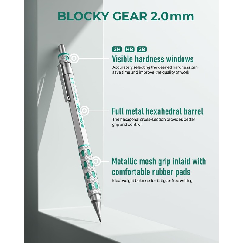 Nicpro 3 Pack Blocky Gear 2.0 mm Metal Mechanical Pencils