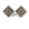 Clear/Dark Grey Crystal Square Clip-On Earrings in Silver Tone -