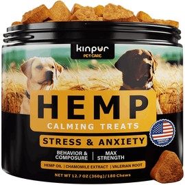 Kinpur Pet Care Natural Calming Chews for Dogs with Hemp Oil and Valerian Root   Aid during