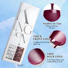 Bellelfin Cat Eye Press On Nails Short Square Fake Nails Kit Dark Red Cat Eye Nails Press on, Glossy Acrylic Nails Full Cover Stick On Nails, 120Pcs False Nails Shiny Artificial Nails for Women