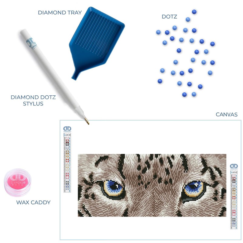 DIAMOND DOTZ Painting, Beginner Kit, Snow Leopard Spy, 42 x