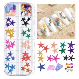 BBATT-HAPPY Starfish Nail Charms, Summer Beach Seashells Stones Ocean Decoration for Acrylic Nails