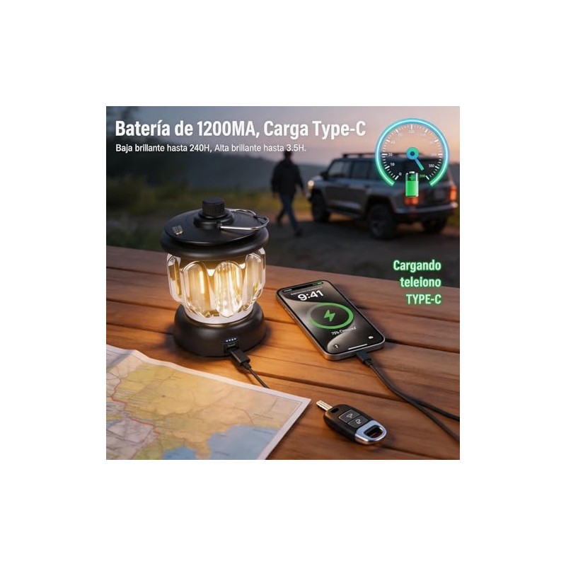 Purplecrystal LED camping lantern, rechargeable retro camping light, IP65 Impermeables,Adecuado