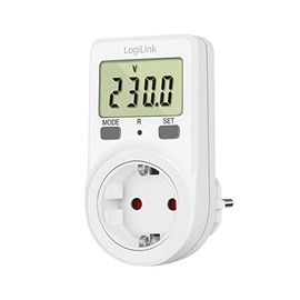 LogiLink EM0002B Large LCD Display Meter - Watts Power, Mains Voltage, Energy Consumption, Energy Cost and Overload Warning - White