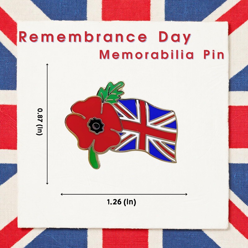 Red Poppy Union Jack Flag Pins Veteran Soldier Remembrance Day