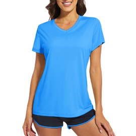 Cavva Womens Short Sleeve Tops UPF 50+ Sun Shirts V Neck UV Workout Moisture Wicking Quick Dry Soft T-Shirts Azure, M