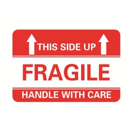 100 2x3 Fragile This Side Up Handle with Care Sticker for Box Envelope Shipping Label