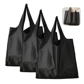 lbxtswpl Foldable Shopping Bag, 3 Pack Reusable Grocery Bags, Water Resistant Shopping Tote Bag, Washable Foldaway Shoppings Bags Foldable Eco-Friendly Shoppings for Storage(Black)