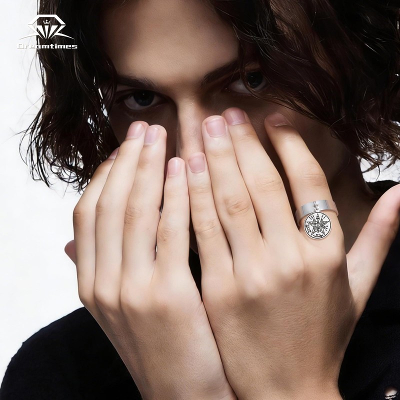 Tetragrammaton Pentagram Ring for Men Women Stainless Steel Sacred Geometry