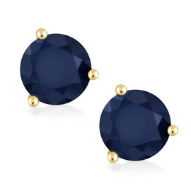 Gem Stone King 14K Yellow Gold Gemstone Birthstone Earrings | Martini Screw Back Stud Earrings | Round 8MM | Gold Earrings For Women