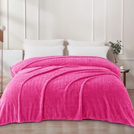 Exclusivo Mezcla Soft Fleece Blanket King Size, Cozy Lightweight Blankets with Decorative Wave Textured Suitable for All Season Use, Hot Pink, 90x104 Inches