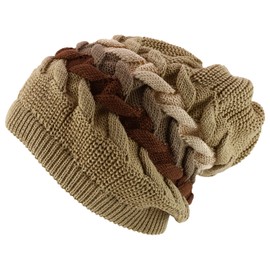 Armycrew RGY Cable Knit Dreadlock Deep Skull 100% Cotton Rasta Beanie - Khaki Brown