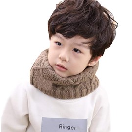 Unisex Baby Kids Toddler Boys Girls Hot Fashion Thick Knitted Winter Warm Infinity Scarf Warmer Winter Knit Scarf O Ring Neck Scarf Wrap Scarves (Khaki)