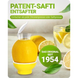 Patent-Safti Juicer I The Original Juice Pourer for Lemons, Orange etc. 3 pcs Yellow Easier than any juicer I BPA free, 3 x yellow.