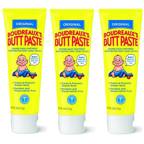 Boudreauxs Butt Paste Diaper Rash Ointment, XRCref, Original - Contains 16% Zinc Oxide - Pediatrician Recommended - Paraben and Preservative-Free - 3Pack (4 Ounce)