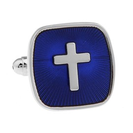 MRCUFF Cross Square Blue Pair of Cufflinks in a Presentation Gift Box & Polishing Cloth