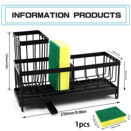 Erzekrim Sink Organiser, Sink Caddy Organiser, Stainless Steel Sink Organiser with Brush Holder, Washing-Up Organiser with Self-Draining Drain Tray for Kitchen, Bathroom