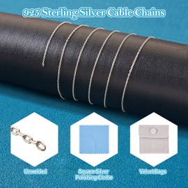 Elecrelive 925 Sterling Silver Cable Chain 3.28 Feet Unwelded Necklace Chains with Jewelry Cleaning Cloth Velvet Storage Bag for Men Women Jewelry Chain DIY Making