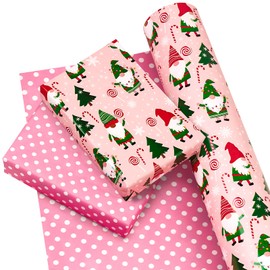 WRAPAHOLIC 30 Inch Reversible Gingerbread Christmas Wrapping Paper - 30 Inch x 33 Feet - Pink Purple Stripes and Gingerbread Wrapping Paper for Xmas Holiday, Party Celebration