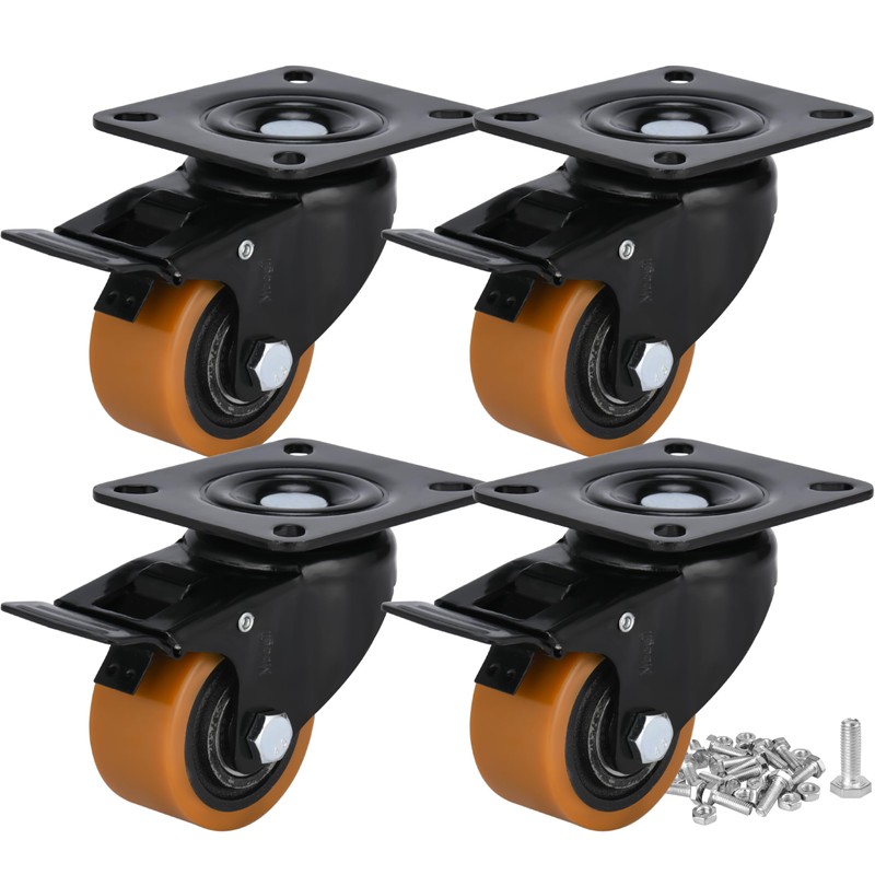 Heavy Duty Casters with Brake 2400 Lbs, Anti-Corrosion,PU Swivel Plate