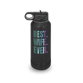 Factory of Stickers Valentine's Day Gift for Women: 32oz Black Prism Ion-Plated Travel Mug – "Best ever Wife" Insulated with Straw for Hot & Cold Drinks