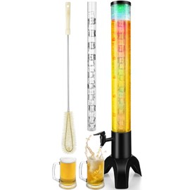 KK KMKGOKO Mimosa Tower, 100oz/3L Drink Tower Dispenser with Ice Tube and LED Light, Tabletop Beer Dispenser (1pc)