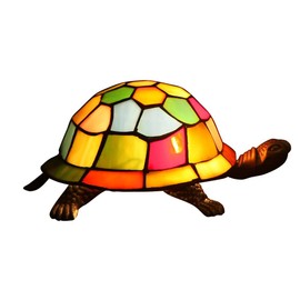 Bieye L10594 Turtle Tiffany Style Stained Glass Accent Table Lamp Night Light for Bedside Living Room (Multi-Colored)