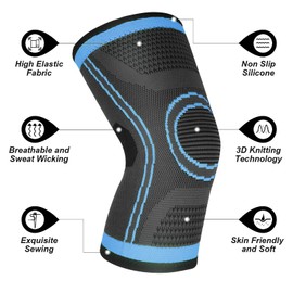 Knee Support Pack of 2 Compression Knee Support for Men Women Non-Slip Breathable Knee Brace for Arthritis, Meniscus Tear, ACL, Tendonitis, Running, Squats, Sports (Blue, M)