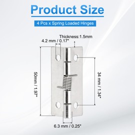 PATIKIL 4 Pcs Spring Loaded Hinges, 2" 304 Stainless Steel Self Closing Small Door Hinges for Cabinet Door