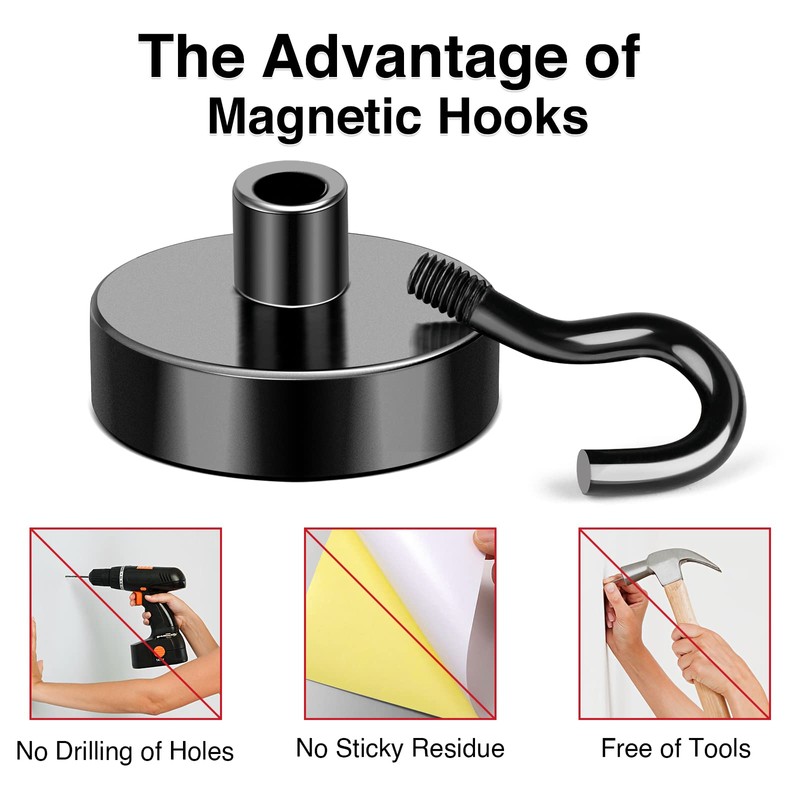 MIKEDE Black Magnetic Hooks, 25LB Heavy Duty Magnet Hooks for