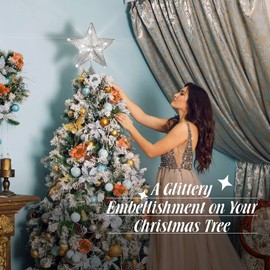 Roylvan Star Tree Topper with 8 Lighting Modes, Glitter Christmas Star Tree Top Light, USB Powered Decorative Treetop Light Xmas Tradition Tree Ornament for Home Decor, 9.8 x 11.8 inch, Silver