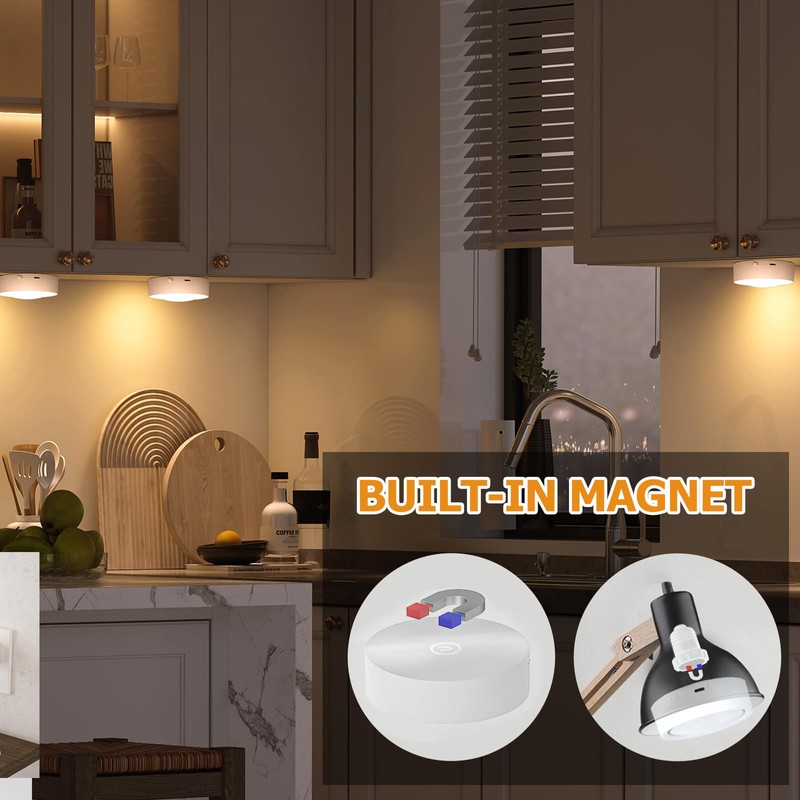 LABOREDUCER Under Cabinet Lighting Wireless Rechargeable 2 Pack with Remote