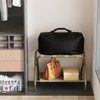 Smuxee Gold Luggage Rack, Foldable Suitcase Stand with Fabric Storage