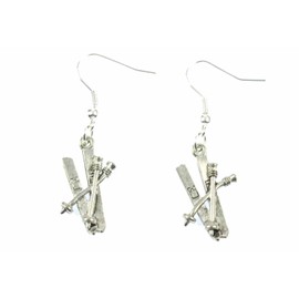 Ski Earrings Skis Sticks Poles Miniblings Winter Holidays Snow Silver Plated